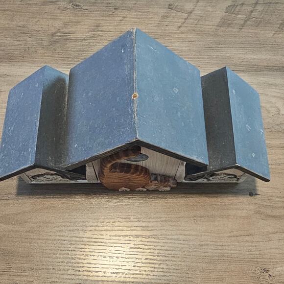 Vintage Cat Wood House Container 3 Pull Out Drawers Kitty 90s Cottage Retro - Picture 5 of 14